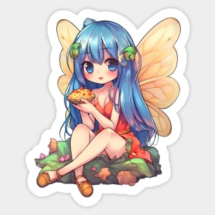 Kawaii Fairy & Pizza Funny Food Japonese Anime Sticker